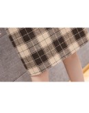 Knee Length Woolen Skirt Women Autumn Winter High Waisted Midi Plaid Skirts Hip Package Vintage Faldas Largas Mujer Plus Size