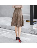 Vintage Plaid Wool Skirts Women High Waisted Knee-Length Midi Woolen Skirt Plus Size Elegant Autumn Winter A-Line Faldas Mujer