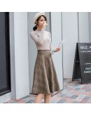 Vintage Plaid Wool Skirts Women High Waisted Knee-Length Midi Woolen Skirt Plus Size Elegant Autumn Winter A-Line Faldas Mujer