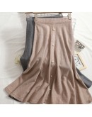 Elastic Knitted Skirt High Waisted Slim Big Hem Mid-Length Skirt Autumn Winter Women's Warm Wild Elegant Jupe Femme Front Button