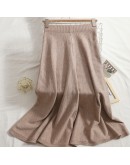 Elastic Knitted Skirt High Waisted Slim Big Hem Mid-Length Skirt Autumn Winter Women's Warm Wild Elegant Jupe Femme Front Button