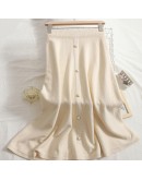 Elastic Knitted Skirt High Waisted Slim Big Hem Mid-Length Skirt Autumn Winter Women's Warm Wild Elegant Jupe Femme Front Button