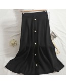 Elastic Knitted Skirt High Waisted Slim Big Hem Mid-Length Skirt Autumn Winter Women's Warm Wild Elegant Jupe Femme Front Button