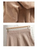 Elastic Knitted Skirt High Waisted Slim Big Hem Mid-Length Skirt Autumn Winter Women's Warm Wild Elegant Jupe Femme Front Button