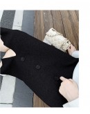 High Elastic Waist Women Long Knitted Skirt Autumn Winter Front Buckle Split Skirts Female Black Winter Solid Knitting One-step