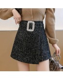 Autumn Winter Irregular Tweed Woolen Skirt Shorts Women High Waisted Wide Leg Booty Shorts   Clothing Female