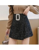 Autumn Winter Irregular Tweed Woolen Skirt Shorts Women High Waisted Wide Leg Booty Shorts   Clothing Female