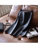  Irregular Knee Length Leather Skirt Women High Waisted Design Sense Side Split Moto PU Skirt Hip Package Black Faldas