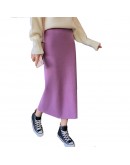 Elastic High Waist Women Long Knitted Skirt Autumn Side Split Midi Skirts Female Hip PackageBlack Winter Solid Knitting One-step