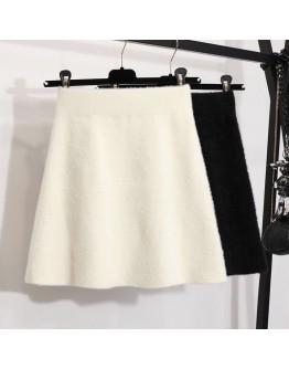 Autumn Winter Warm Faux Mink Fleece Skirt for Women High Waisted Slim Soft Short Mini Booty Skirts Hip Package Cute Faldas