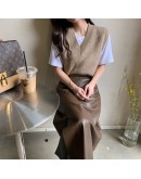  Autumn Winter PU Leather Women's Long Skirt High Wasited Skirts Female Straight Side Split Hip Package Pencil Faldas