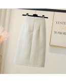 Autumn Winter Warm Wool Skirt Women Bright Sequin Midi Skirts High Waisted Side Button Split Office Faldas Largas Mujer