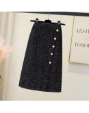 Autumn Winter Warm Wool Skirt Women Bright Sequin Midi Skirts High Waisted Side Button Split Office Faldas Largas Mujer