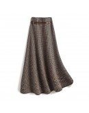 Long Retro Houndstooth Skirt Women Plus Size Autumn Winter    Pocket Mid-length High Waisted Jupe Femme