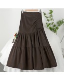 Autumn Midi Leather Skirt Women's High Waisted Folds Ruffles Pleated PU Skirts Harajuku Black Streetwear Mujer Faldas