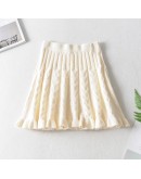 Thick knitted skirt women's autumn and winter  solid color elegant A-line high waist short mini pleated skirt