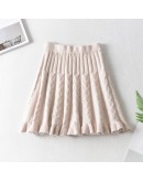 Thick knitted skirt women's autumn and winter  solid color elegant A-line high waist short mini pleated skirt