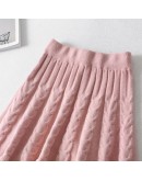 Thick knitted skirt women's autumn and winter  solid color elegant A-line high waist short mini pleated skirt