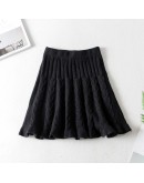 Thick knitted skirt women's autumn and winter  solid color elegant A-line high waist short mini pleated skirt