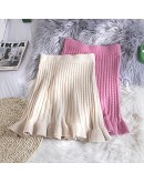 Thick knitted skirt women's autumn and winter  solid color elegant A-line high waist short mini pleated skirt