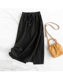 Autumn Winter High Elastic Waist Midi Skirt Women Drawsting Back Split Hoodies Skirts with Pockets Casual Straight Faldas