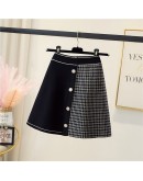 Hit Color Patchwork Short Mini Knitted Skirt Women Single Breasted High Waisted Thick Warm Booty Skirts Harajuku Mujer Faldas