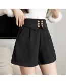 Autumn Winter Wool Booty Shorts for Women High Waisted Wide Leg Coffee Black Shorts  Pantalon Corto Mujer