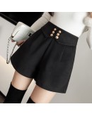 Autumn Winter Wool Booty Shorts for Women High Waisted Wide Leg Coffee Black Shorts  Pantalon Corto Mujer