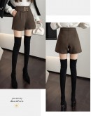 Autumn Winter Wool Booty Shorts for Women High Waisted Wide Leg Coffee Black Shorts  Pantalon Corto Mujer