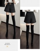 Autumn Winter Wool Booty Shorts for Women High Waisted Wide Leg Coffee Black Shorts  Pantalon Corto Mujer