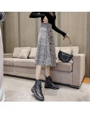 Fall Winter Vintage Plaid Woolen Skirts Women High Waist Elegant Harajuku Single Breasted Midi Skirt   Clothing