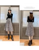 Fall Winter Vintage Plaid Woolen Skirts Women High Waist Elegant Harajuku Single Breasted Midi Skirt   Clothing