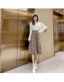 Fall Winter Vintage Plaid Woolen Skirts Women High Waist Elegant Harajuku Single Breasted Midi Skirt   Clothing