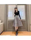 Fall Winter Vintage Plaid Woolen Skirts Women High Waist Elegant Harajuku Single Breasted Midi Skirt   Clothing