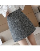 Autumn Winter Short Mini Tweed Wool Skirt for Women High Waisted A-Line Slim Harajuku Skort  Black Gray Faldas Mujer