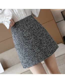 Autumn Winter Short Mini Tweed Wool Skirt for Women High Waisted A-Line Slim Harajuku Skort  Black Gray Faldas Mujer