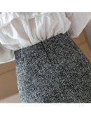 Autumn Winter Short Mini Tweed Wool Skirt for Women High Waisted A-Line Slim Harajuku Skort  Black Gray Faldas Mujer