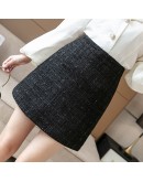 Autumn Winter Short Mini Tweed Wool Skirt for Women High Waisted A-Line Slim Harajuku Skort  Black Gray Faldas Mujer