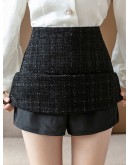 Autumn Winter Short Mini Tweed Wool Skirt for Women High Waisted A-Line Slim Harajuku Skort  Black Gray Faldas Mujer