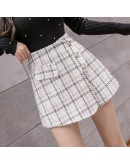  Autumn Winter Elegant Woolen Shorts Women High Waist Wide Leg Outerwear Plaid Booty Skirt Shorts pantalones cortos de mujer