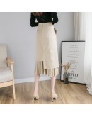  Autumn Irregular Midi Skirts Women Elegant High Waist Pachwork Pleated Skirt jupe femme Slim Skirt Spring  Style