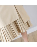  Autumn Irregular Midi Skirts Women Elegant High Waist Pachwork Pleated Skirt jupe femme Slim Skirt Spring  Style