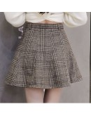 Autumn Winter Women Skirt  High Waist Vintage Plaid Wool Skirts Womens Belt Plus Size Mini Woolen Skirt Ball Gown Saias