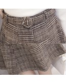 Autumn Winter Women Skirt  High Waist Vintage Plaid Wool Skirts Womens Belt Plus Size Mini Woolen Skirt Ball Gown Saias