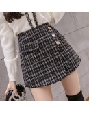  Autumn Winter Elegant Woolen Shorts Women High Waist Wide Leg Outerwear Plaid Booty Skirt Shorts pantalones cortos de mujer