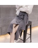 Autumn Ladies Office Skirt Split Bow Bandage Irregular Long Skirts Womens OL Hip Package Brief Jupe Femme Elegant Faldas