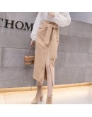 Autumn Ladies Office Skirt Split Bow Bandage Irregular Long Skirts Womens OL Hip Package Brief Jupe Femme Elegant Faldas