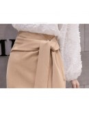 Autumn Ladies Office Skirt Split Bow Bandage Irregular Long Skirts Womens OL Hip Package Brief Jupe Femme Elegant Faldas