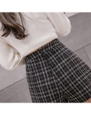  Autumn Winter Elegant Woolen Shorts Women High Waist Wide Leg Outerwear Plaid Booty Skirt Shorts pantalones cortos de mujer