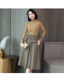 Elegant Midi Woolen Skirt Women Autumn Winter High Waist Belted Skirt Female Long Office Work Skirts Faldas Mujer F223